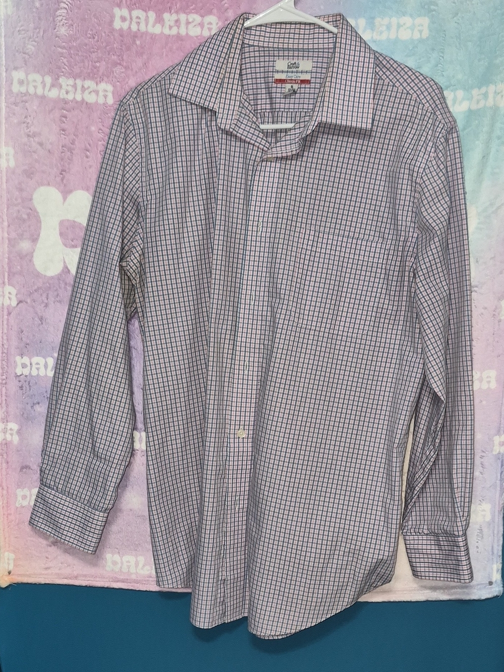 croft & barrow Men’s Long Sleeve Check Dress Shirt - Blue/White